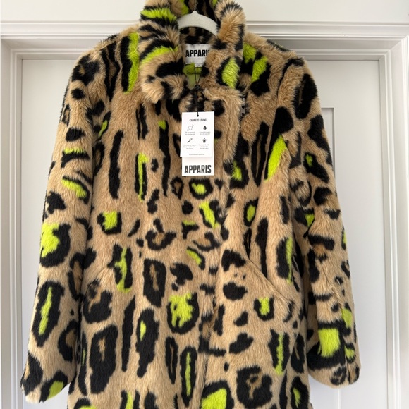 Apparis Neon Green and Black Patterned Teddy Jacket - Picture 2 of 3